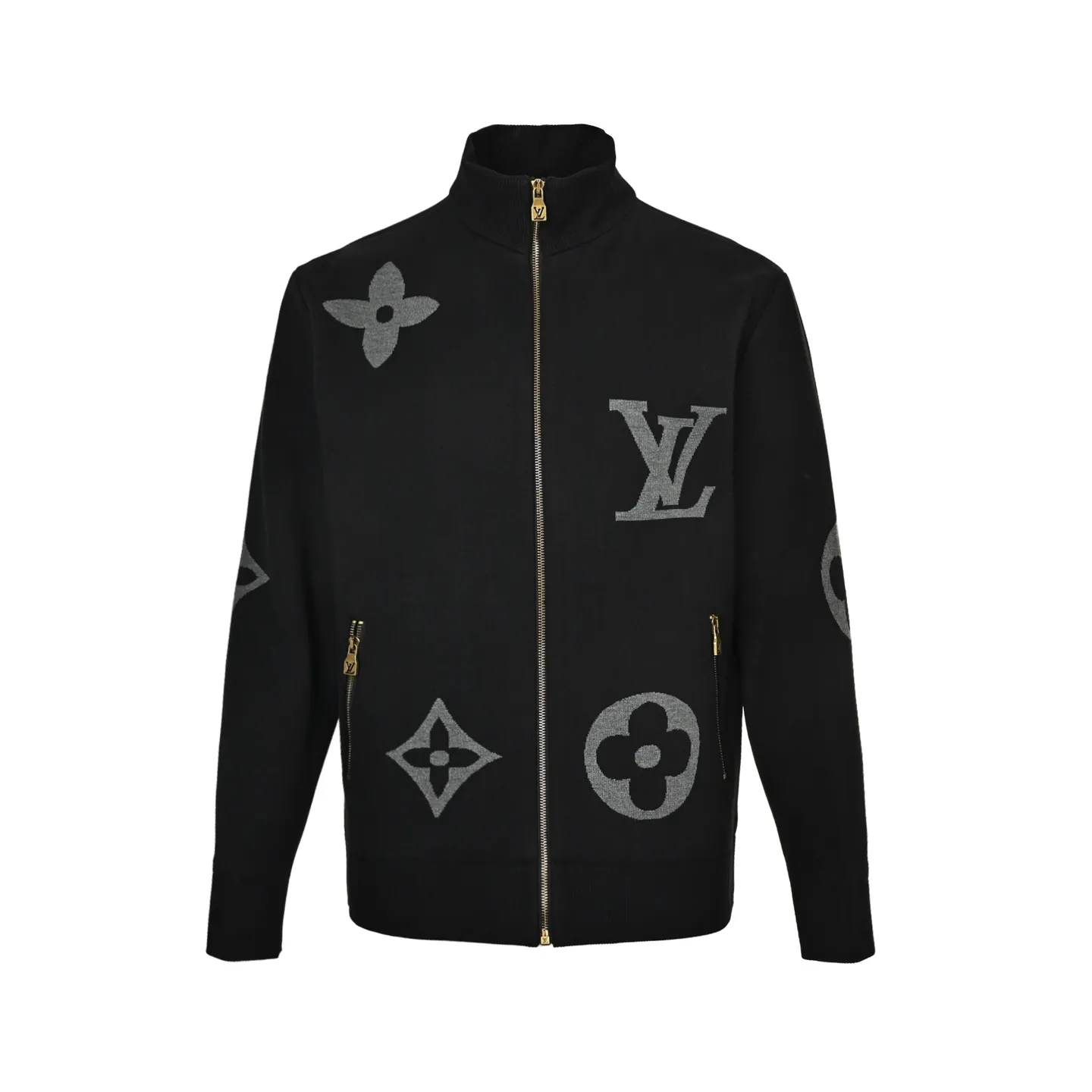 Louis Vuitton/Louis Vuitton Grand Logo Jacquard Stand Collar Knit Jacket Jacket